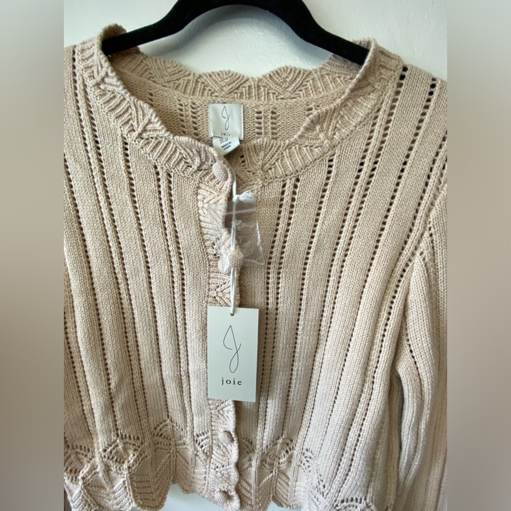 Joie Open-Knit Crochet-Inspired Cardigan Sweater Beige M NWT - Picture 3 of 14